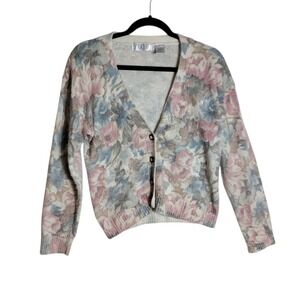 De Rotchild Vintage Silk Angora Lambswool Floral Cardigan Sweater Small